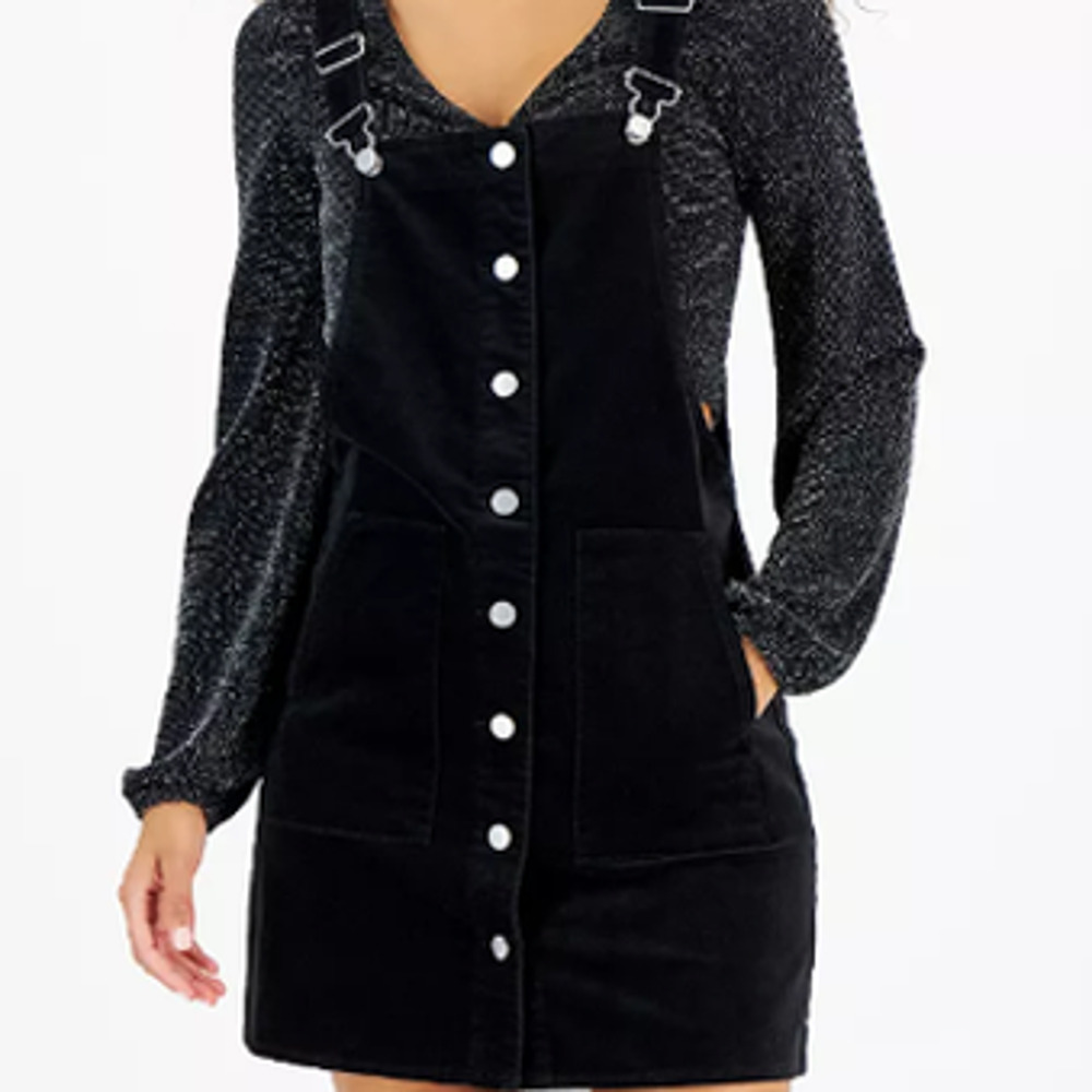 TINSELTOWN Juniors' Velvet Button-Front Pinafore Dress Medium Navy NWT